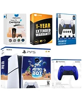 Sony PlayStation 5 Slim Disc Astro Bot Bundle with Extra Cobalt Blue Controller, Fps Grip Kit, MightySkins Code and 1 Year Extended Warranty