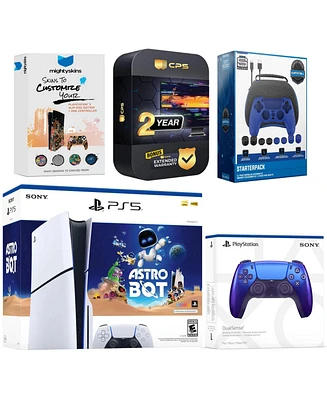 Sony PlayStation 5 Slim Disc Astro Bot Bundle with Extra Volcanic Red Controller, Pro Gamer Kit, MightySkins Code and 2 Year Extended Warranty