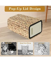 Boho Trash Can with Lid - Rattan Wastebasket, 2.6-Gallon Woven Hamper
