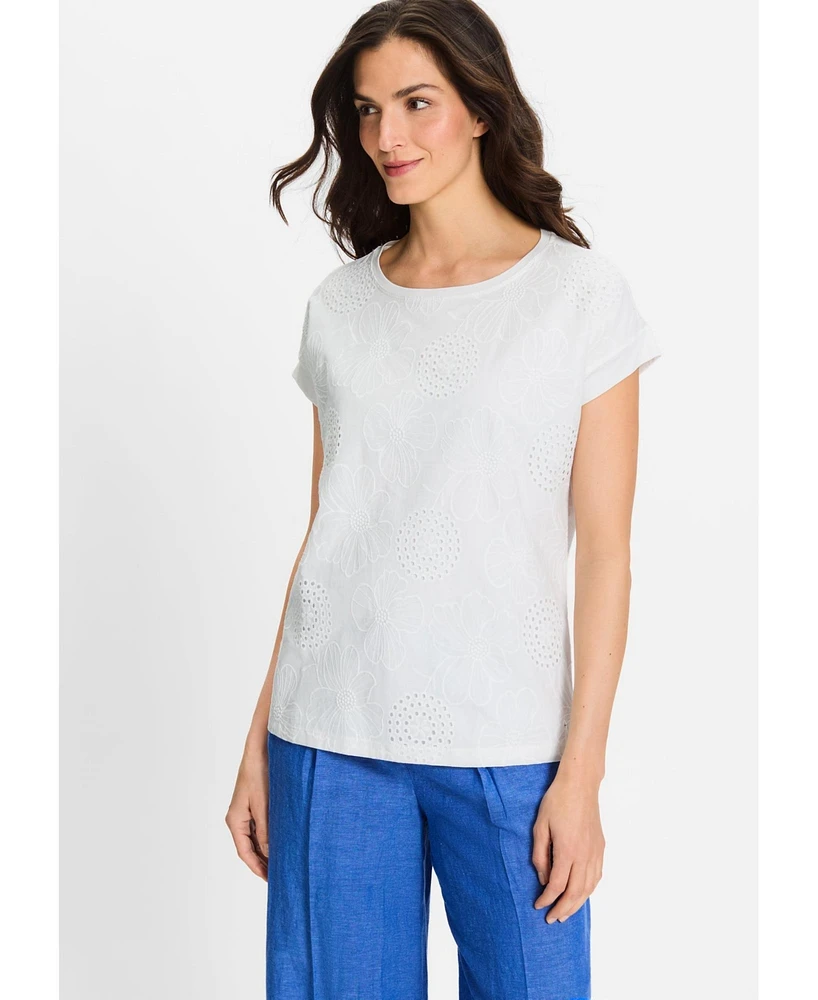 Olsen Women's Eyelet Embroidered T-Shirt