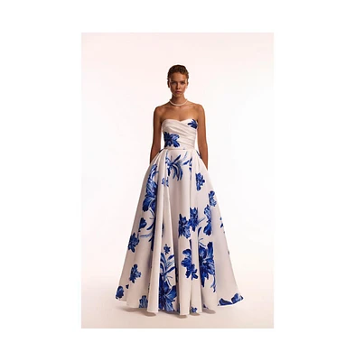 Milla Women's Wonderful white A-line maxi dress with blue flowers