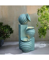 LuxenHome Aqua Blue 3-Tier Bowls 2.5-Feet Tall Outdoor Polyresin Fountain with Lights