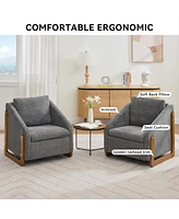 Modern Chenille Armchair with Wooden Frame