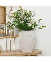 LuxenHome Beige Ribbed Round 15.2-Inch Tall MgO Vase