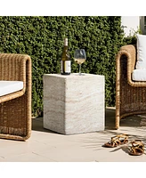 LuxenHome Travertine-Style Square MgO Side Table