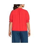 Lands' End Plus Button Pintuck Puff Sleeve Top
