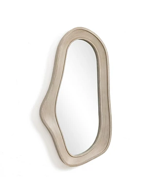 LuxenHome Natural Wood Framed Oval Irregular Wall Mirror, Accent and Vanity