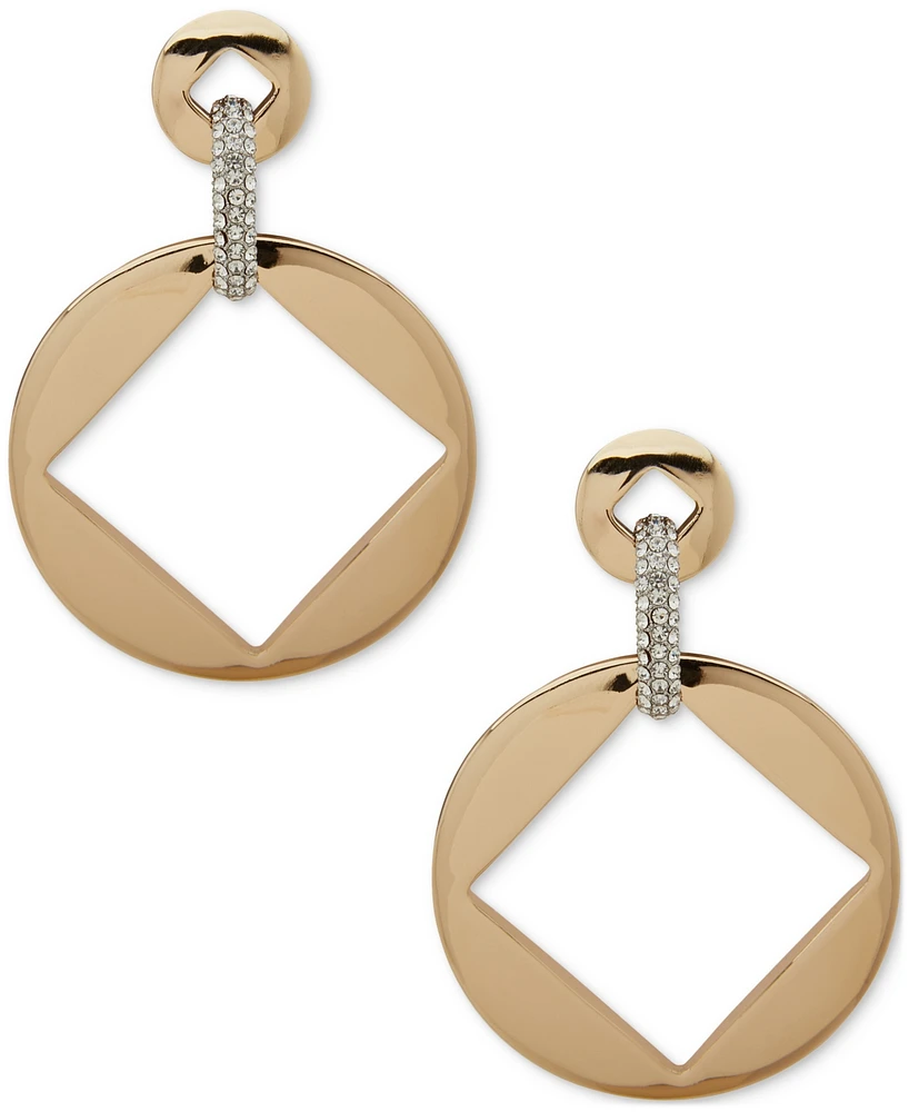Karl Lagerfeld Paris Two-Tone Pave Square Drop Hoop Earrings