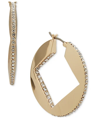 Karl Lagerfeld Paris Medium Pave Square-Cut Hoop Earrings, 1.1"