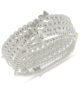 lonna & lilly Silver-Tone 5-Pc. Set Crystal Beaded Butterfly Stretch Bracelet