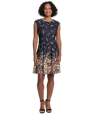 London Times Women's Scattered Floral-Print Fit & Flare Dress