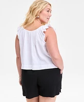 On 34th Plus Cotton Gauze V-Neck Flutter-Sleeve Top, Exclusively at Macy's