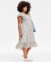 On 34th Plus Printed Flutter-Sleeve Smocked Midi Dress, Exclusively at Macy's
