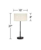 Undine 27" Tall Skinny Modern Table Lamp Usb Ports Ac Power Outlets Dark Bronze Metal Single Off-White Shade Living Room Charging Bedroom Bedside Nigh