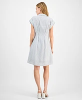 julia jordan Women's Striped Cap-Sleeve Button-Front Dress