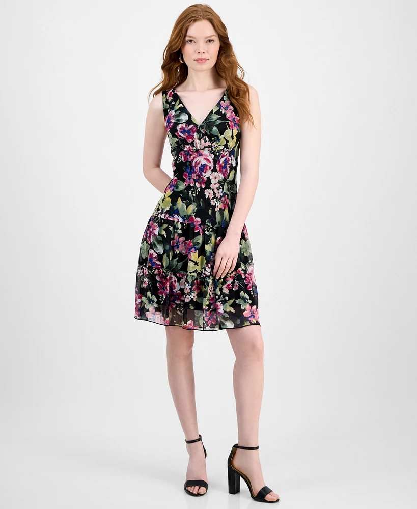 Connected Women's Floral Chiffon Tiered Sheath Dress