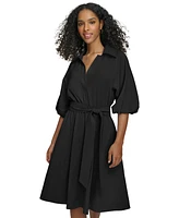 Calvin Klein Women's Belted Puffed-Sleeve Shirtdress