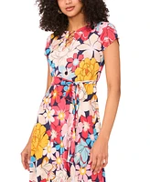 Msk Petite Printed O-Ring-Trim Short-Sleeve Dress