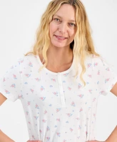 Charter Club Women's Cotton Printed Henley Sleepshirt, Created for Macy's