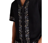 Lucky Brand Men's Short Sleeve Embroidered Border Button-Front Shirt
