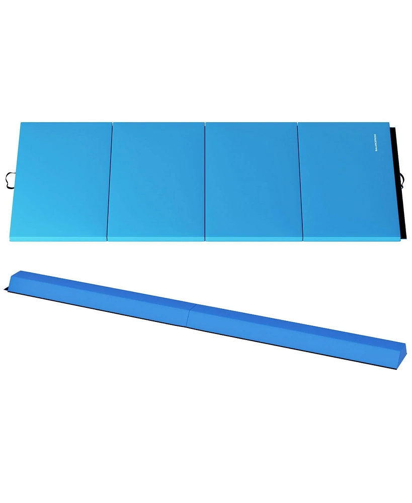 BalanceFrom Fitness All Purpose Mat with 8 Ft Balance Beam Gymnastic Set, Blue