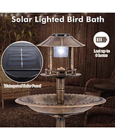 3-In-1 Pedestal Bird Bath with Solar Light with Bird Feeder & Flower Planter