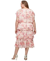 Sl Fashions Plus Floral-Print Tiered Dress