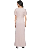 Sl Fashions Women's Round-Neck Flutter-Sleeve Gown