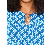 Msk Petite O-Ring-Trim Tie-Waist Short-Sleeve Dress