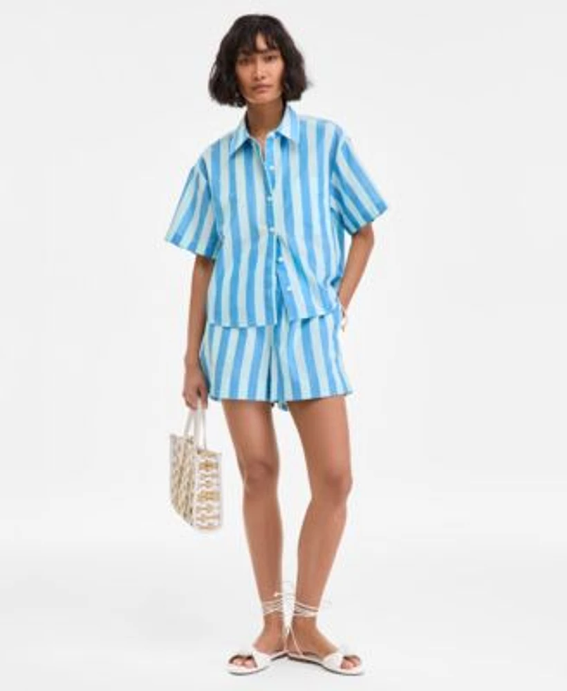 On 34th Womens Cotton Striped Short Sleeve Shirt Pull On Shorts Exclusively At Macys
