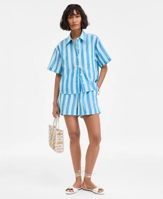 On 34th Womens Cotton Striped Short Sleeve Shirt Pull On Shorts Exclusively At Macys