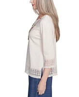 Alfred Dunner Petite Summer Solstice Lace-Trim Knit Top
