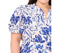 Msk Plus Puff-Sleeve Button-Front Lawn Maxi Dress