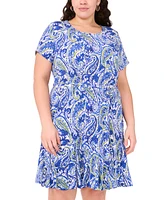 Msk Plus Printed Round-Neck Short-Sleeve Dress