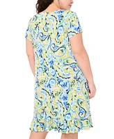 Msk Plus Printed Round-Neck Short-Sleeve Shift Dress