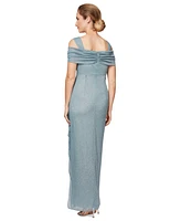 Alex Evenings Cold-Shoulder Draped Metallic Gown