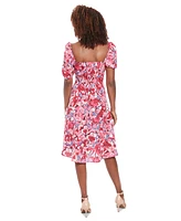 London Times Women's Twist-Front Puff-Sleeve Dress