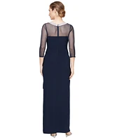 Alex Evenings Petite 3/4-Sleeve Illusion Ruffled Gown