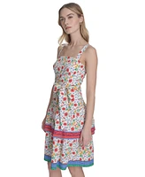 Eliza J Petite Printed Square-Neck Sleeveless Dress