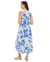 London Times Women's V-Neck Godet-Pleat A-Line Dress