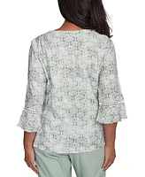 Alfred Dunner Petite Santa Fe Embroidered Flare-Sleeve Top