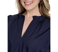 Vince Camuto Plus Cotton Puff-Sleeve Tie-Waist Dress