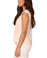 Democracy Women's Cotton Flutter-Sleeve Embroidered Mix Media Top