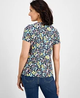 Style & Co Petite Madison Ditsy Henley Knit Tee, Exclusively at Macy's
