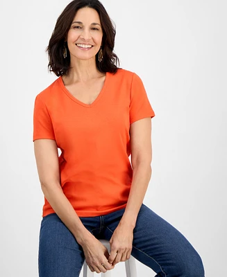 Style & Co Women's Short Sleeve V-Neck Cotton Top, Created for Macy's