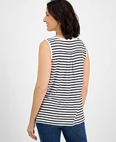 Style & Co Women's Striped Linen Blend V-Neck Tank Top, Exclusively at Macy's