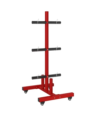 Soozier Olympic Weight Plate Rack with 4 Wheels and 6 Fasten Clamps,