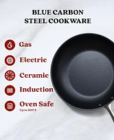 Alva Black Angus 2 Piece Frying Pan Set Blue Carbon Steel Pans with Natural Nonstick Surface, Non Toxic Pfas/Pfoa/Ptfe Free, Cool-Touch Handle, Rapid