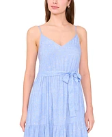 Msk Petite Printed V-Neck Sleeveless Belted Maxi Dress