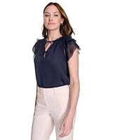 Tommy Hilfiger Women's Split-Neck Flutter-Sleeve Blouse